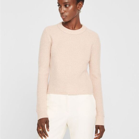 Club Monaco Honeycomb Crew Rose Cashmere Sweater, Size XSP - Picture 1 of 11